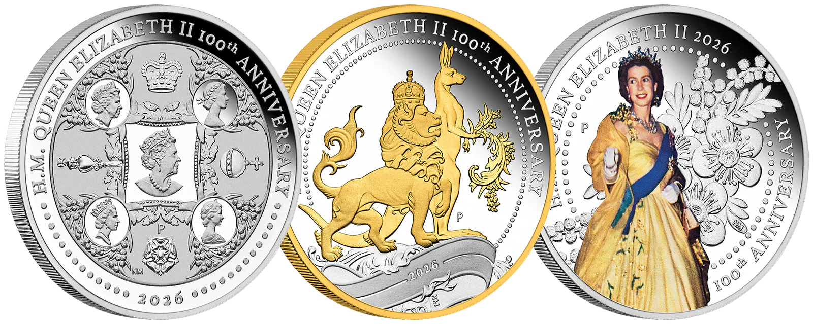 The Queen Elizabeth II 100th Anniversary Three-Coin Set from The Perth Mint