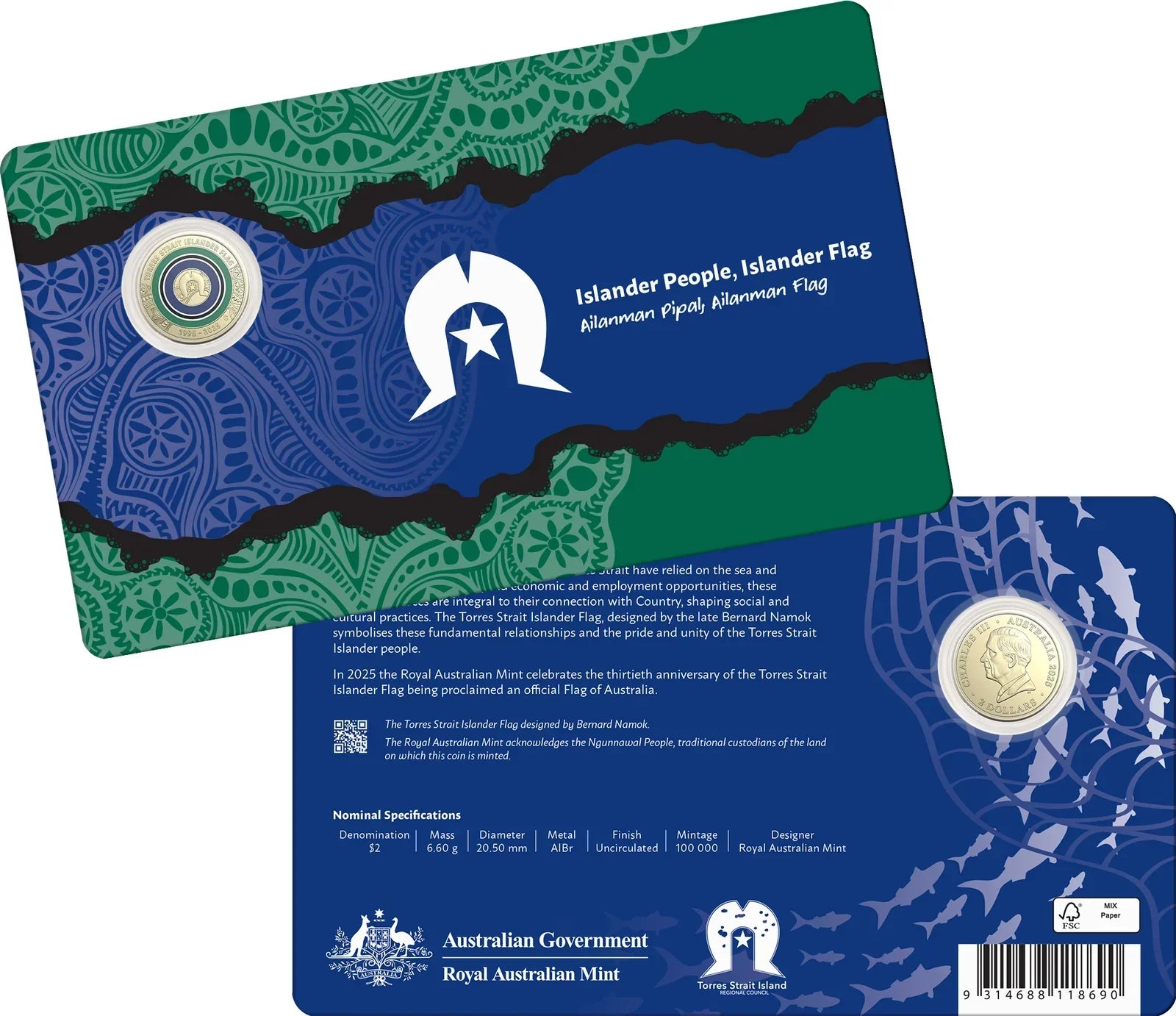 Don't over pay for the 30 Years of the Torres Strait Islander Flag 2025 $2 C Mintmark Coloured Uncirculated Coin