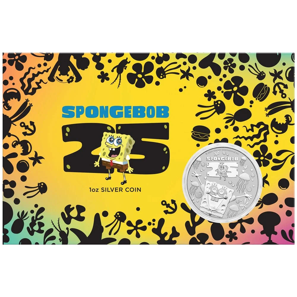 SpongeBob SquarePants 25th Anniversary 2024 1oz Silver Coin in Card