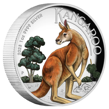 Australian Kangaroo 2023 1oz Silver Proof High Relief Coloured Coin