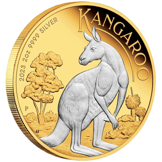 Australian Kangaroo 2023 2oz Silver Reverse Gilded Coin