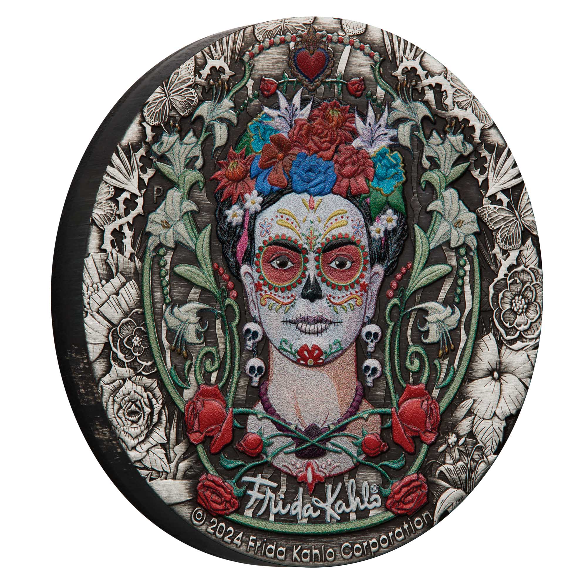 Frida Kahlo 2024 2oz Silver Antiqued Coloured Coin