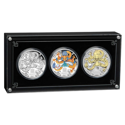 Australian Lunar Series III 2024 Year of the Dragon 1oz Silver Trio