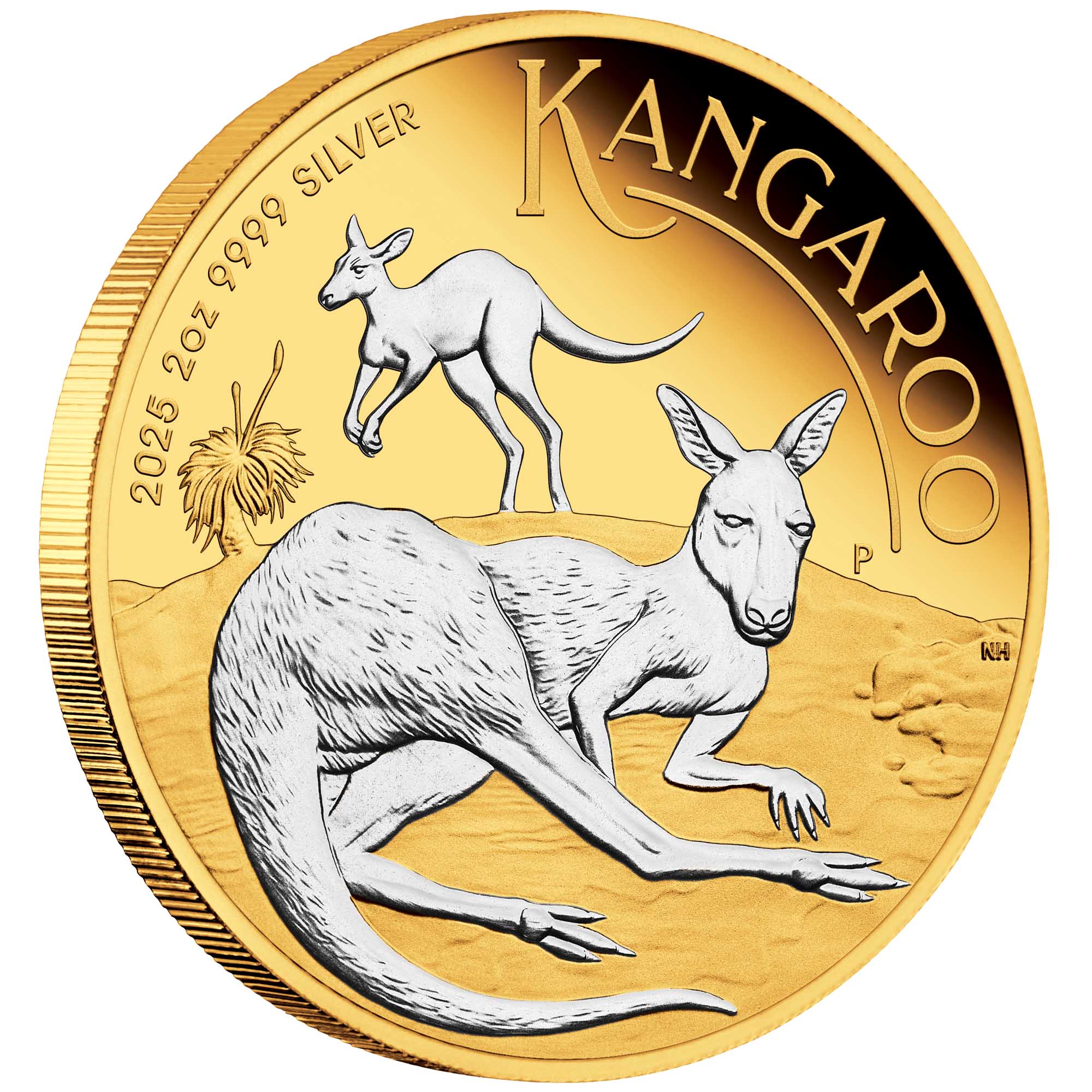 Australian Kangaroo 2025 2oz Silver Proof Reverse Gilded Coin