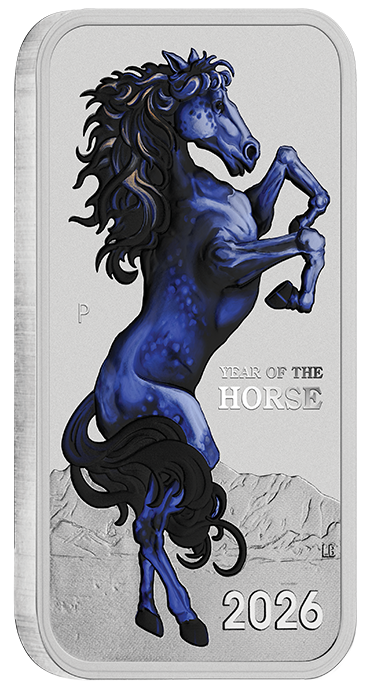 Lunar Horse 2026 1oz Silver Bullion Coloured Minted Rectangular Coin