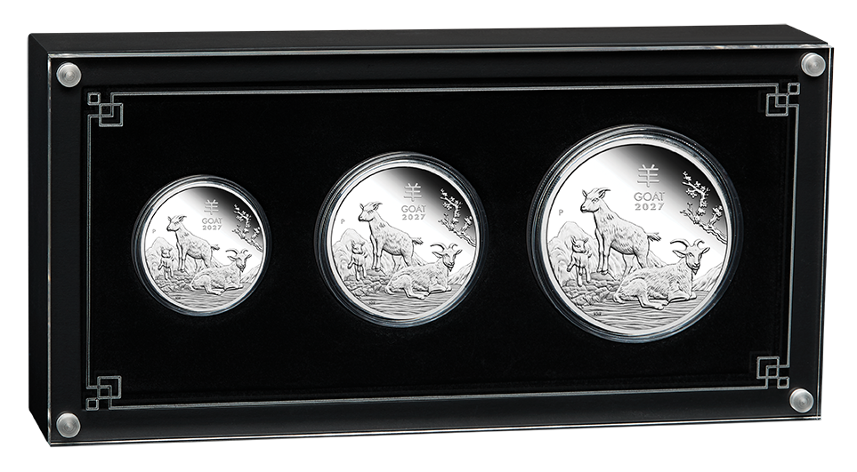 2027 Year of the Goat Silver Proof Three-Coin Set