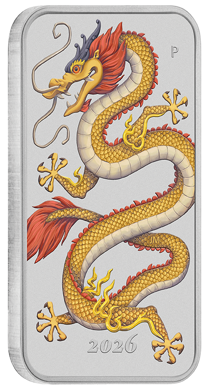 Golden Dragon 2026 1oz Silver Coloured Rectangular Coin