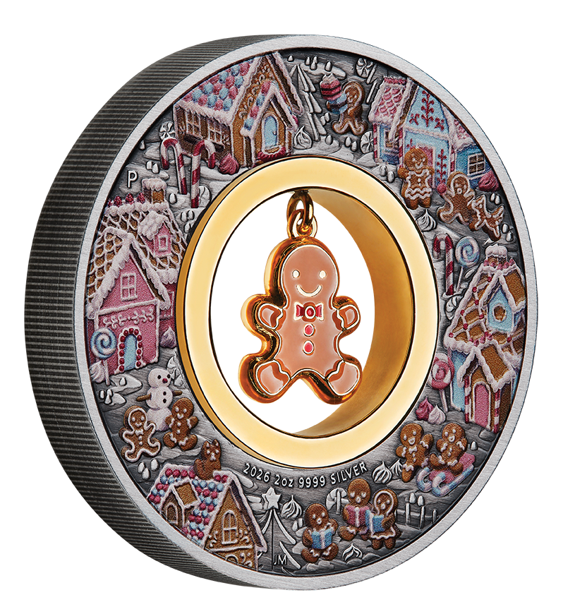Gingerbread Christmas 2026 2oz Silver Antiqued Coloured Coin