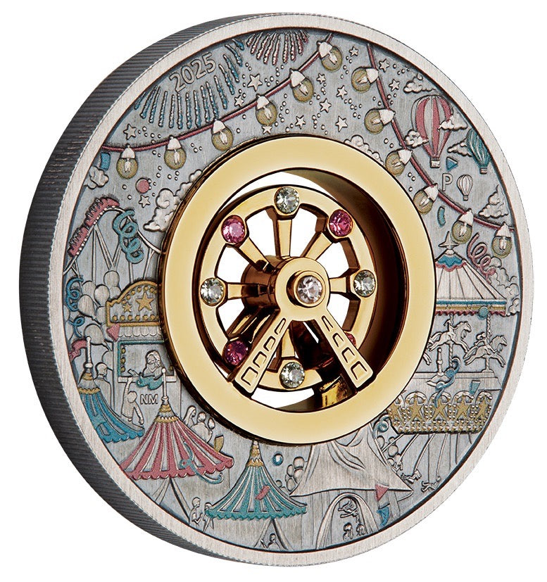 Ferris Wheel 2025 2oz Silver Antiqued Coloured Coin