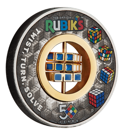 Rubik's Cube 50th Anniversary 2024 2z Silver Antiqued Coloured Coin