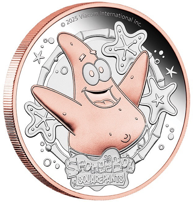 SpongeBob SquarePants Patrick Starr 2025 2oz Silver Proof Gilded Coin