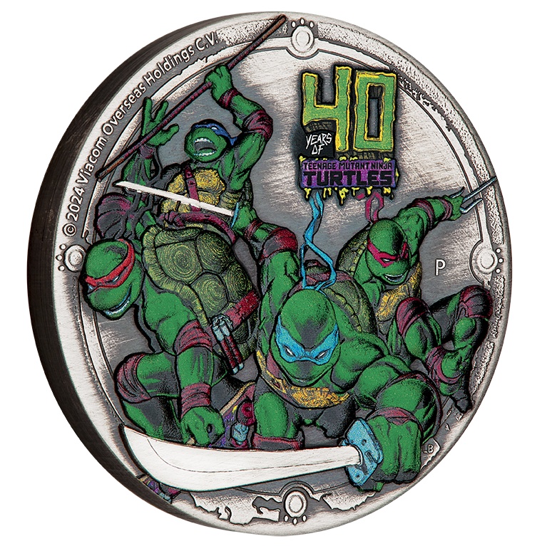 Teenage Mutant Ninja Turtles 40th Anniversary 2024 2oz Silver Antiqued High Relief Coloured Coin