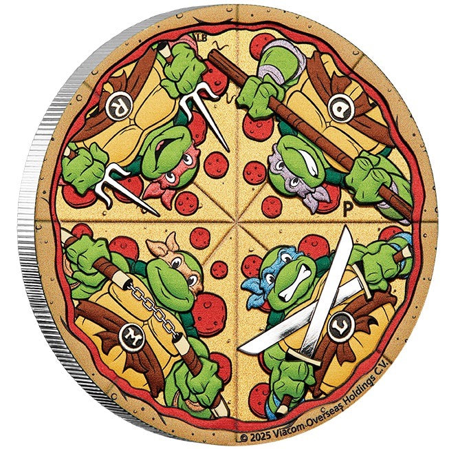 Teenage Mutant Ninja Turtles 2025 2oz Silver Coloured Pizza Coin