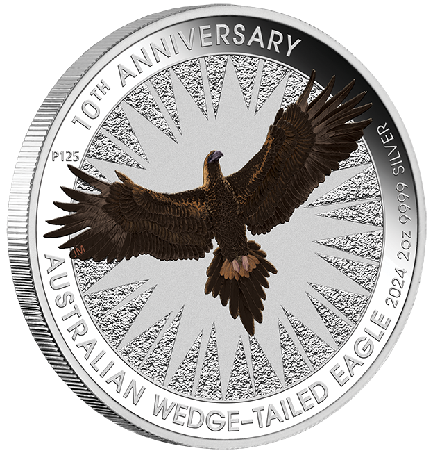 Australian Wedge-Tailed Eagle 10th Anniversary 2024 2oz Silver Coloured Coin in Card