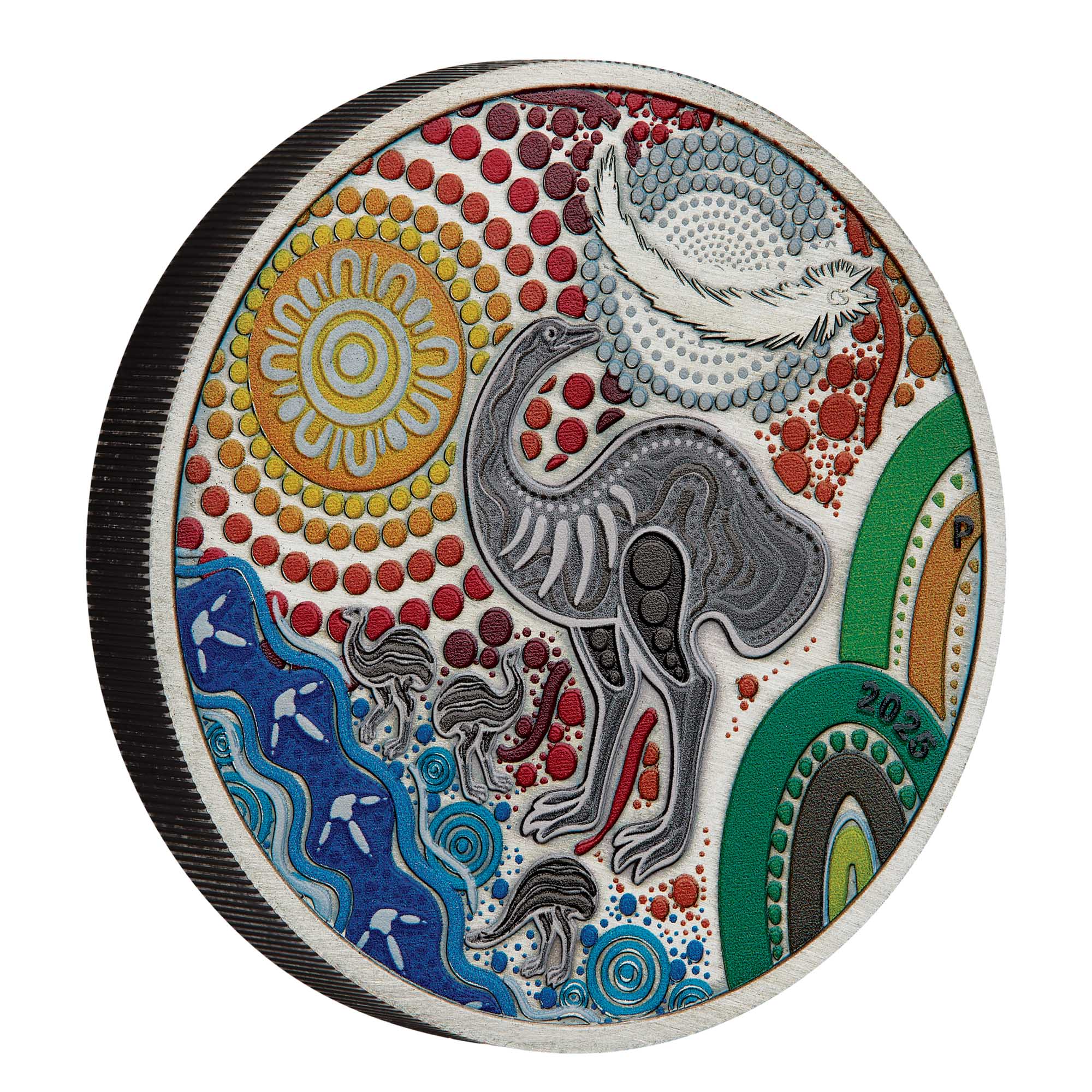 Emu Utingat 2025 2oz Silver Antiqued Coloured Coin