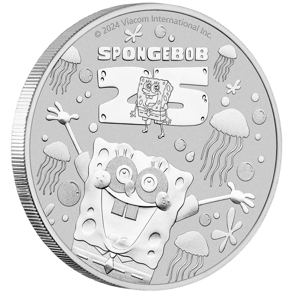 SpongeBob SquarePants 25th Anniversary 2024 1oz Silver Coin in Card