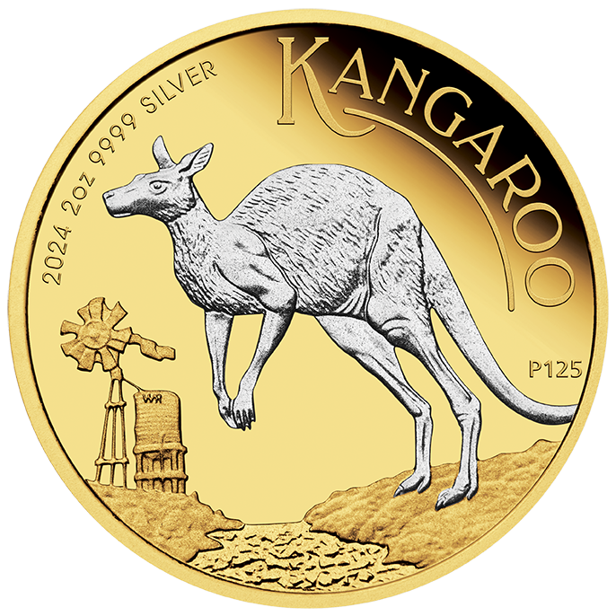 Australian Kangaroo 2024 2oz Silver Proof Reverse Gilded Coin