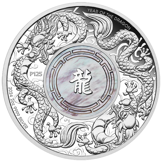 Double Dragon with Mother of Pearl 2024 2oz Silver Proof Coin
