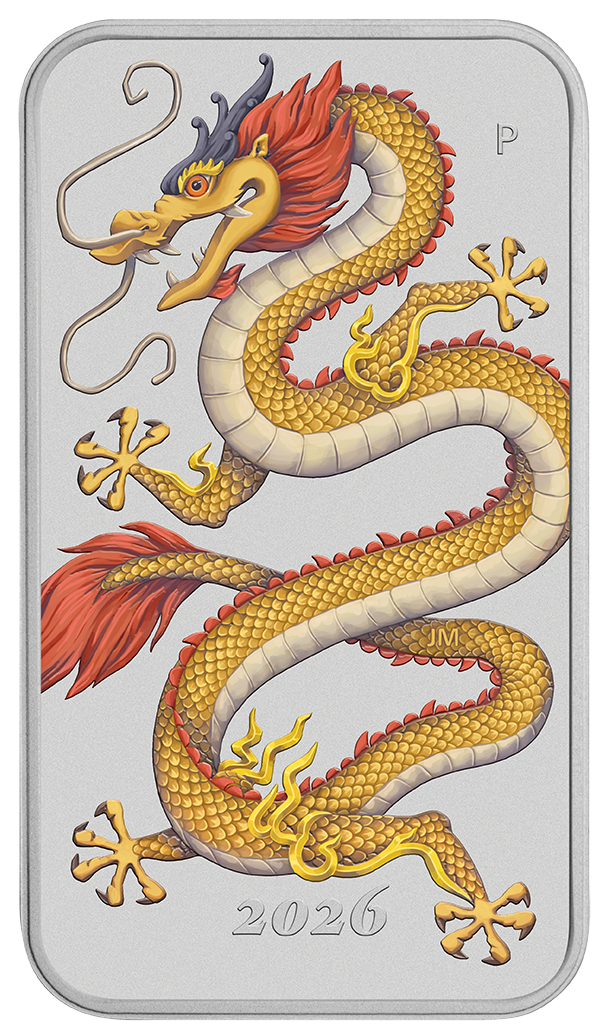 Golden Dragon 2026 1oz Silver Coloured Rectangular Coin