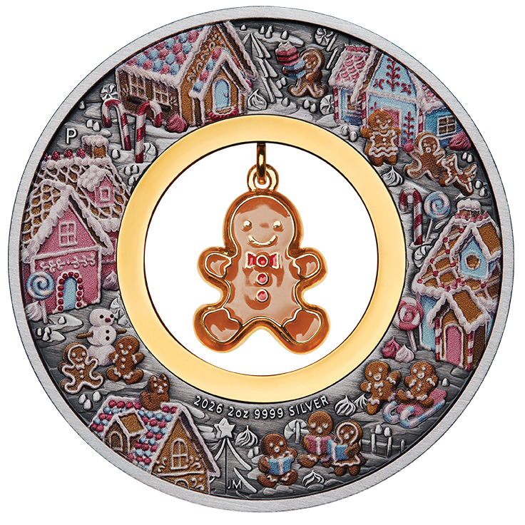 Gingerbread Christmas 2026 2oz Silver Antiqued Coloured Coin