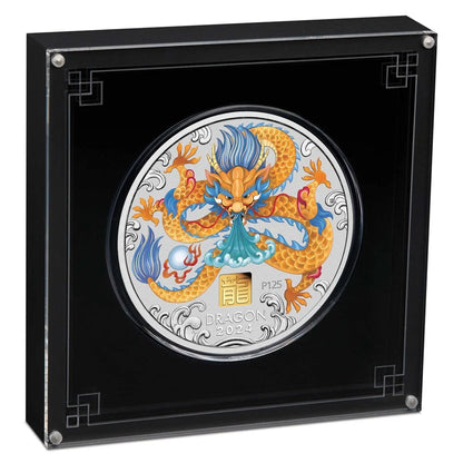 Australian Lunar Series III 2024 Year of the Dragon 1 Kilo Silver Coloured Coin with Gold Privy Mark