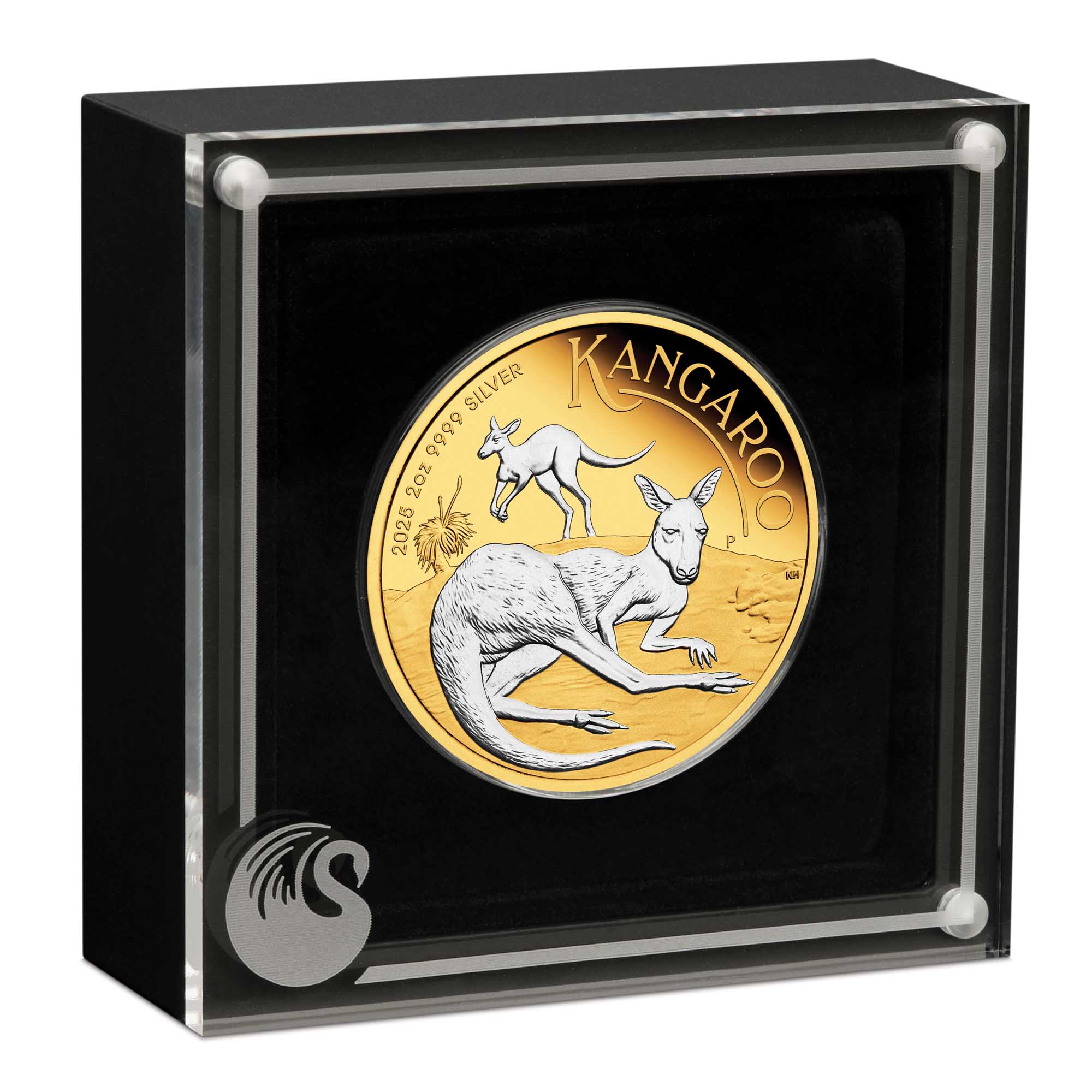 Australian Kangaroo 2025 2oz Silver Proof Reverse Gilded Coin
