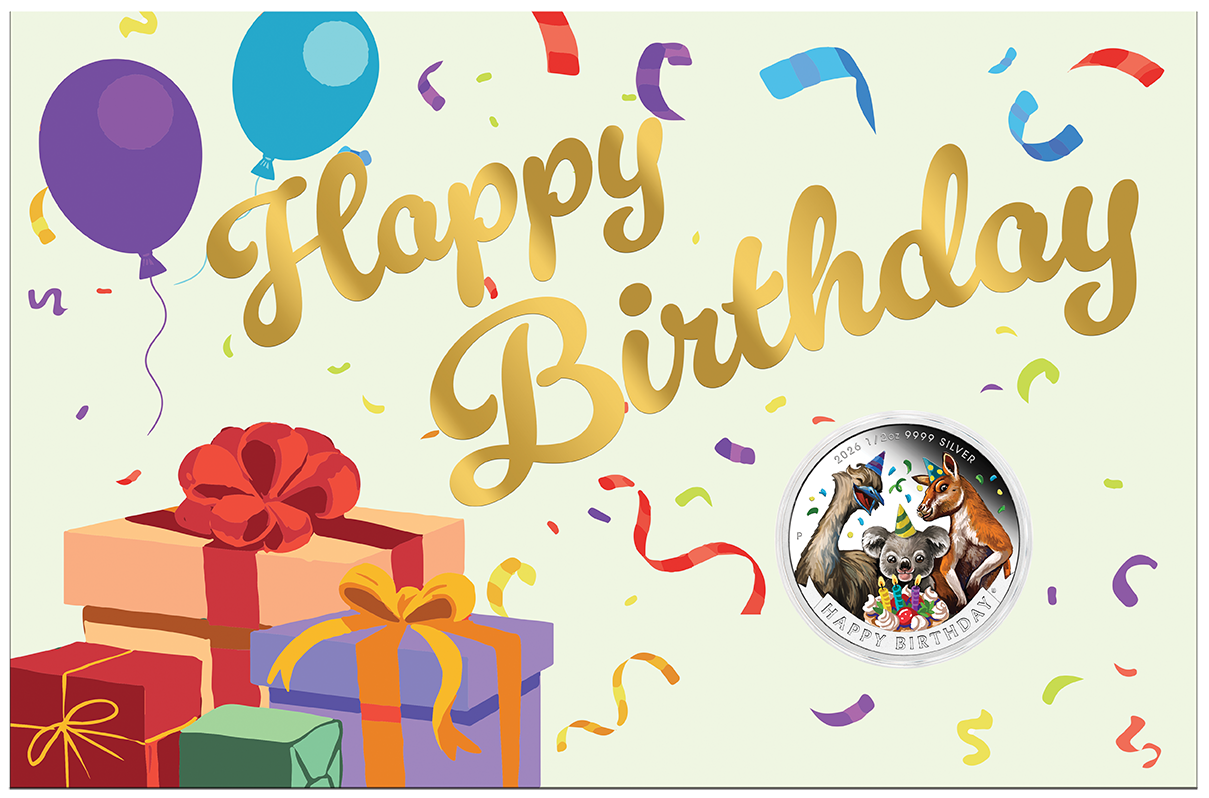 Happy Birthday 2026 1/2oz Silver Proof Coloured Coin in Card