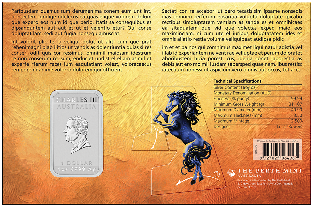 Lunar Horse 2026 1oz Silver Bullion Coloured Minted Rectangular Coin
