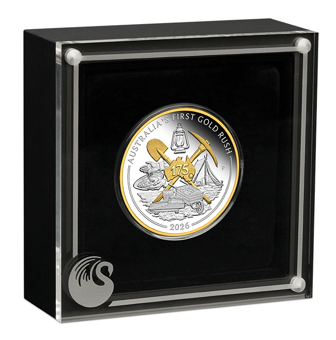 Australia's First Gold Rush 175th Anniversary 2026 1oz Silver Proof Gilded Coin