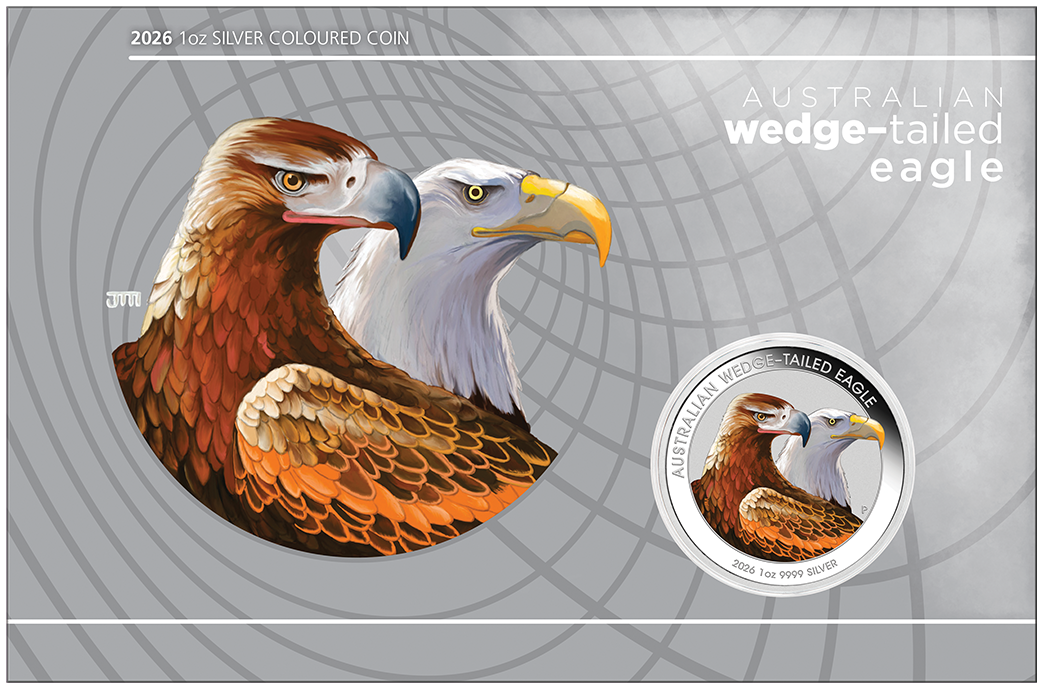 Australian Wedge-Tailed Eagle 2026 1oz Silver Coloured Coin in Card