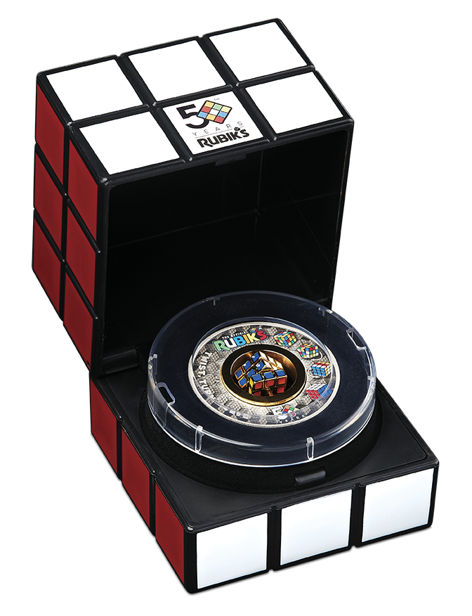 Rubik's Cube 50th Anniversary 2024 2z Silver Antiqued Coloured Coin