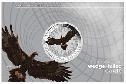 Australian Wedge-Tailed Eagle 10th Anniversary 2024 2oz Silver Coloured Coin in Card