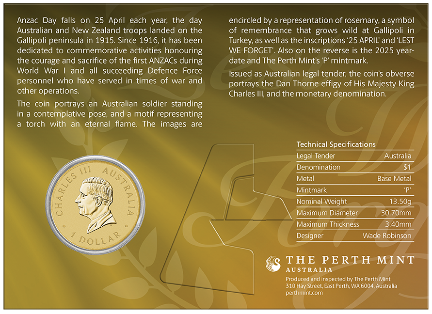 Anzac Day 2025 Coin in Card