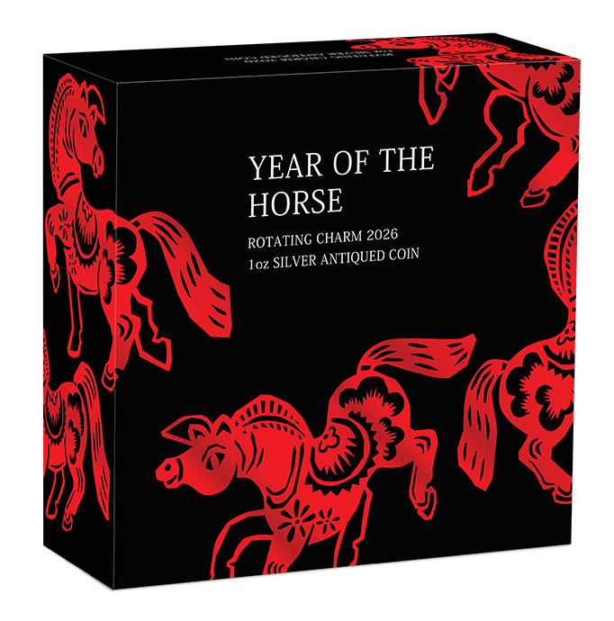 Year of the Horse Rotating Charm 2026 1oz Silver Antiqued Coin