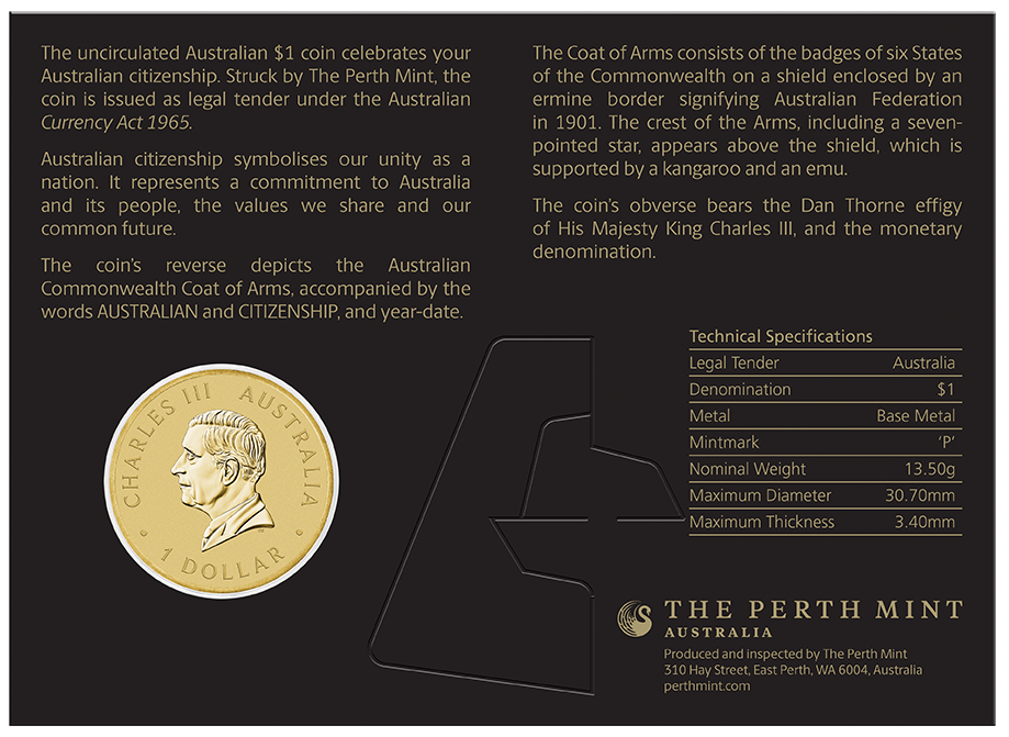 Australian Citizenship 2027 $1 Coin in Card