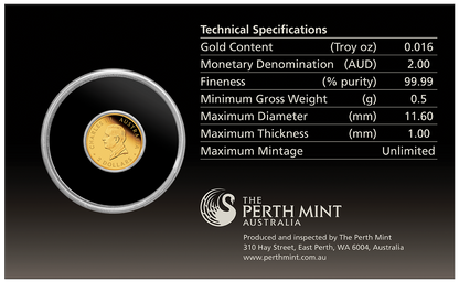 Australian Kangaroo Mini Roo 2025 0.5g Gold Proof Coin in Card