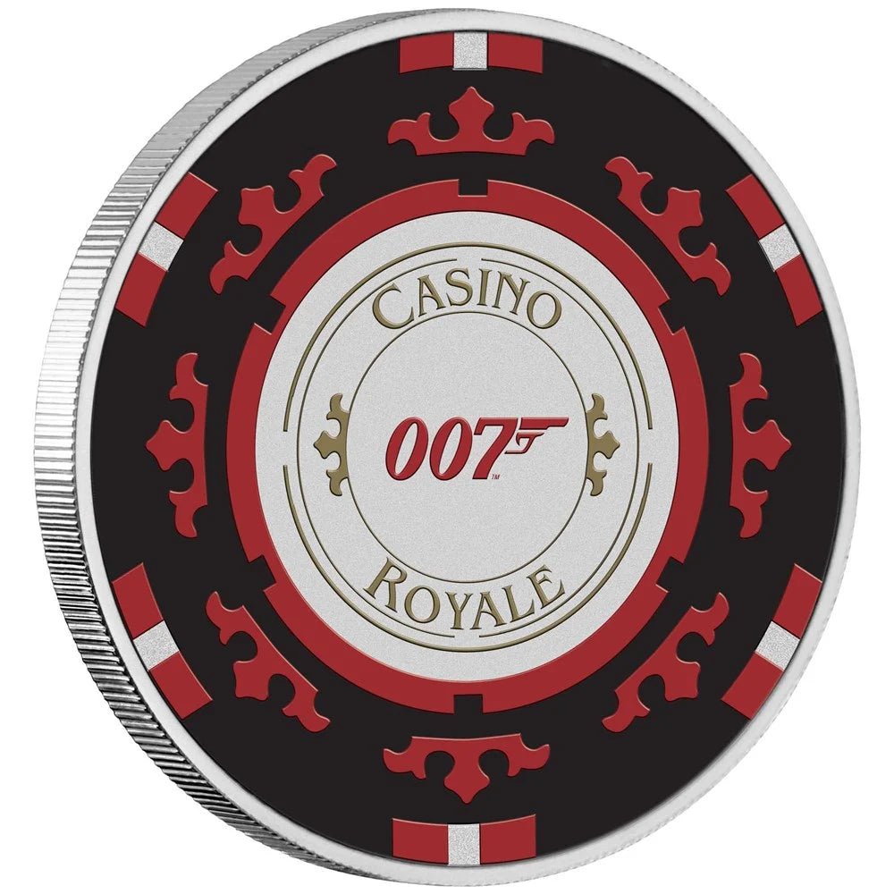 James Bond Casino Royale Casino Chip 2023 1oz Silver Coloured Coin in Card