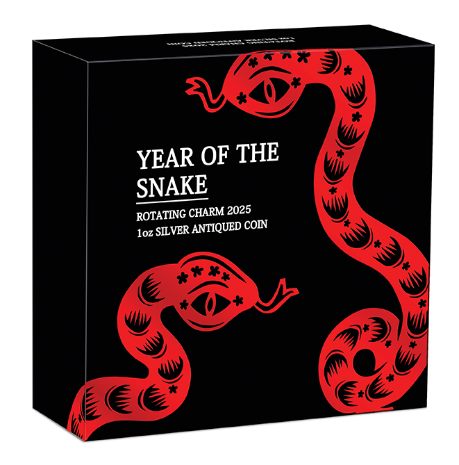 Year of the Snake Rotating Charm 2025 1oz Silver Antiqued Coin