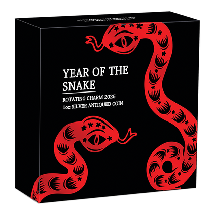 Year of the Snake Rotating Charm 2025 1oz Silver Antiqued Coin