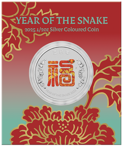 Lunar Year of the Snake Fu Prosperity 2025 1/2oz Silver Coloured Coin in Card