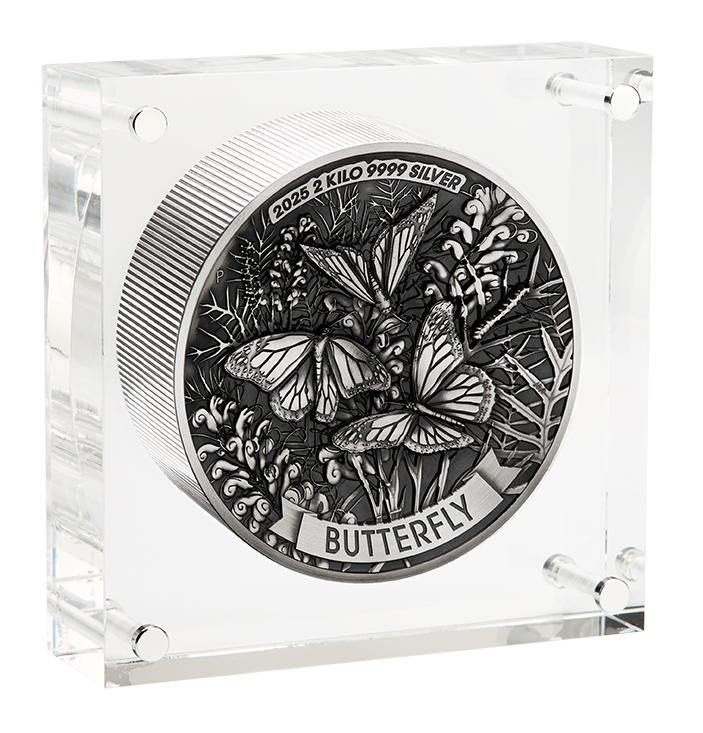 Butterfly 2025 2 Kilo Silver High Relief Antiqued Coin