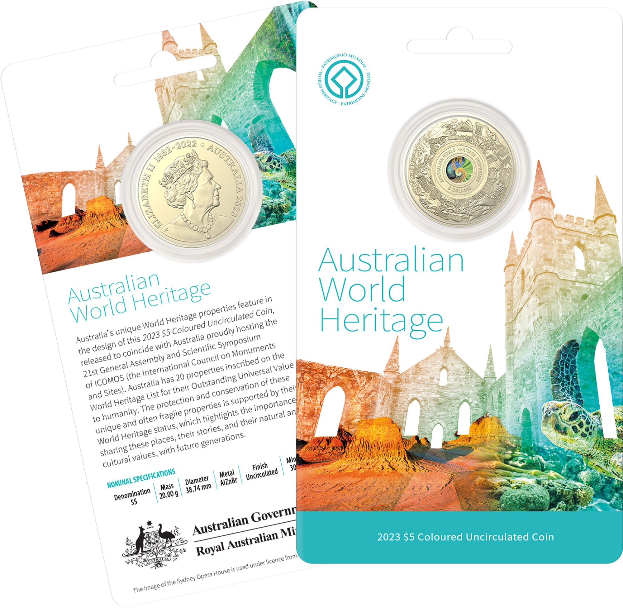 Australian World Heritage Properties 2023 $5 Coloured Frosted Uncirculated Coin