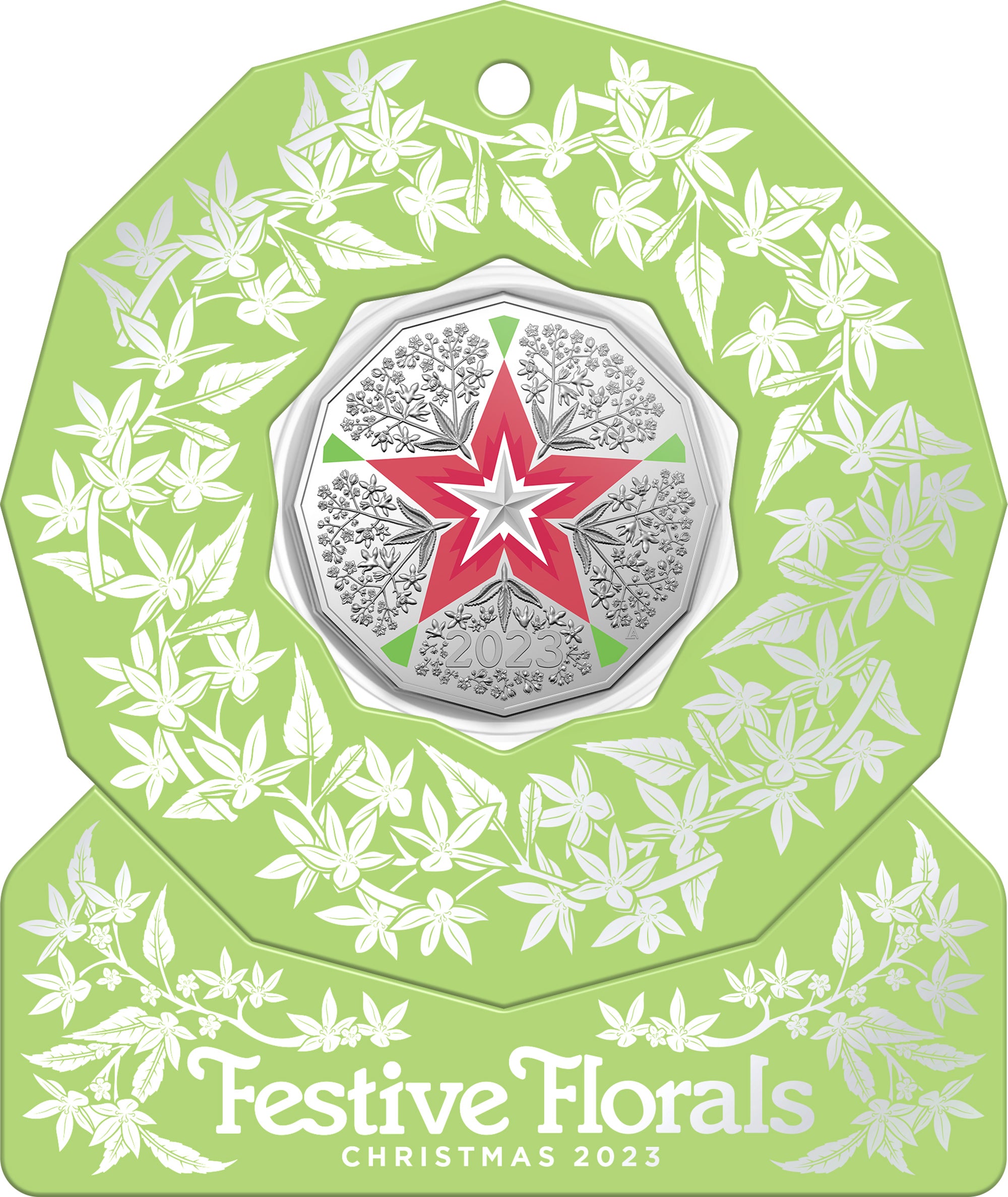 Christmas Decoration Festive Floral 2023 50c Coloured Uncirculated Coin