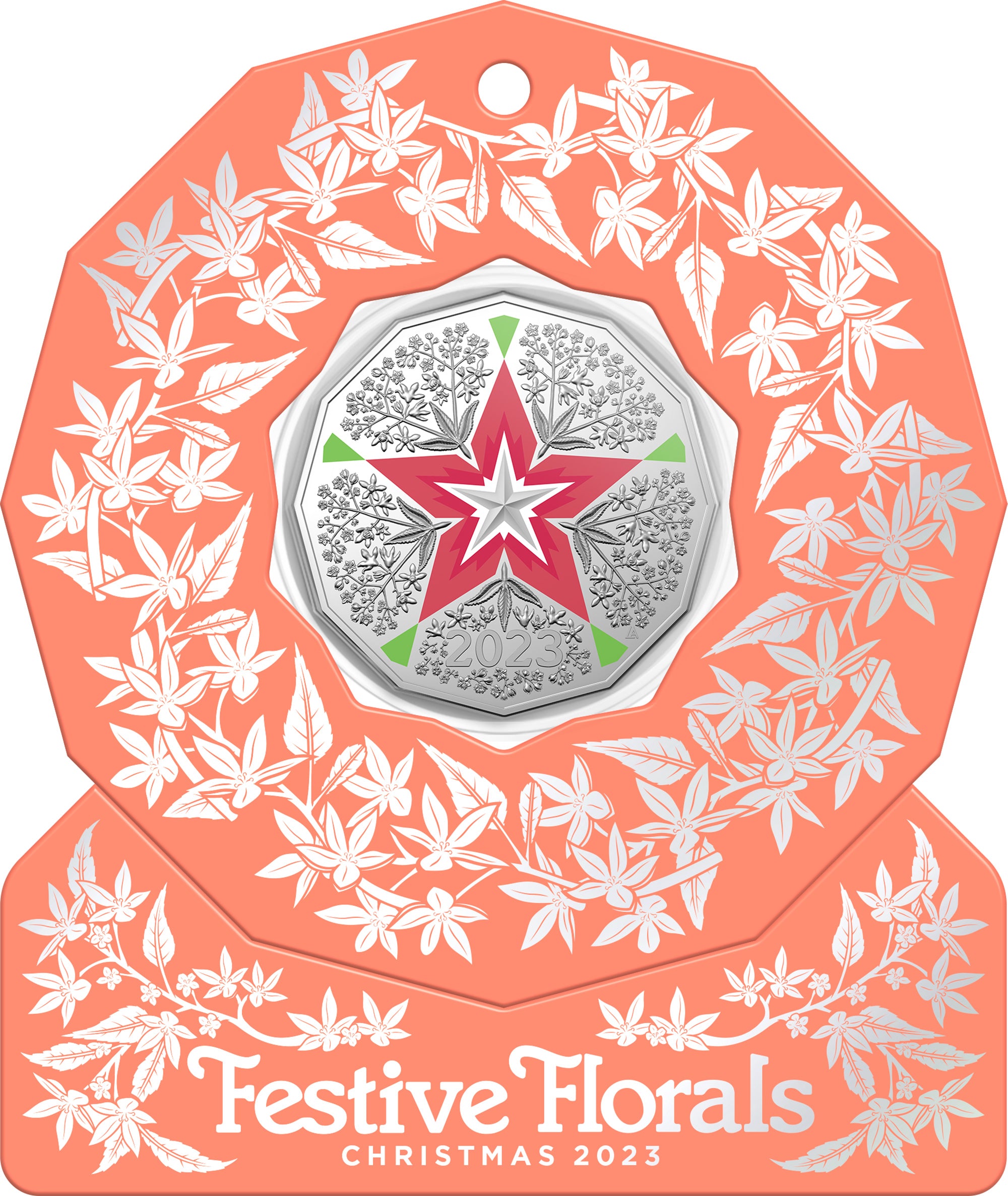 Christmas Decoration Festive Floral 2023 50c Coloured Uncirculated Coin