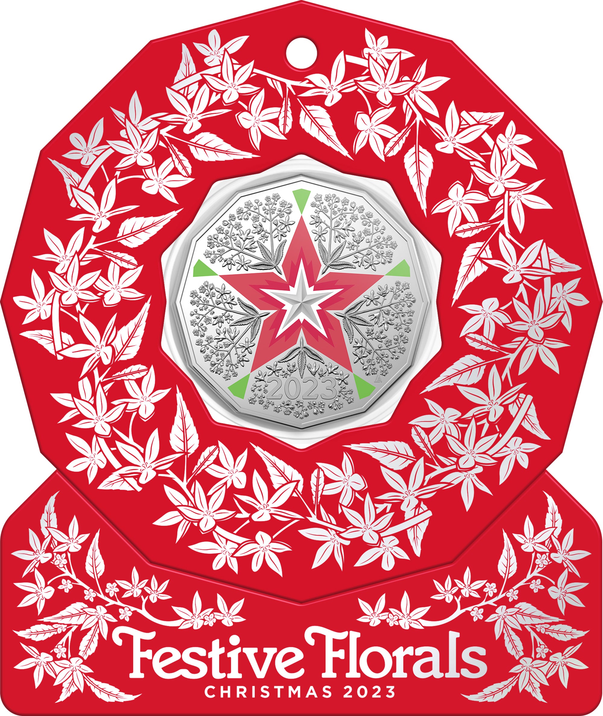 Christmas Decoration Festive Floral 2023 50c Coloured Uncirculated Coin