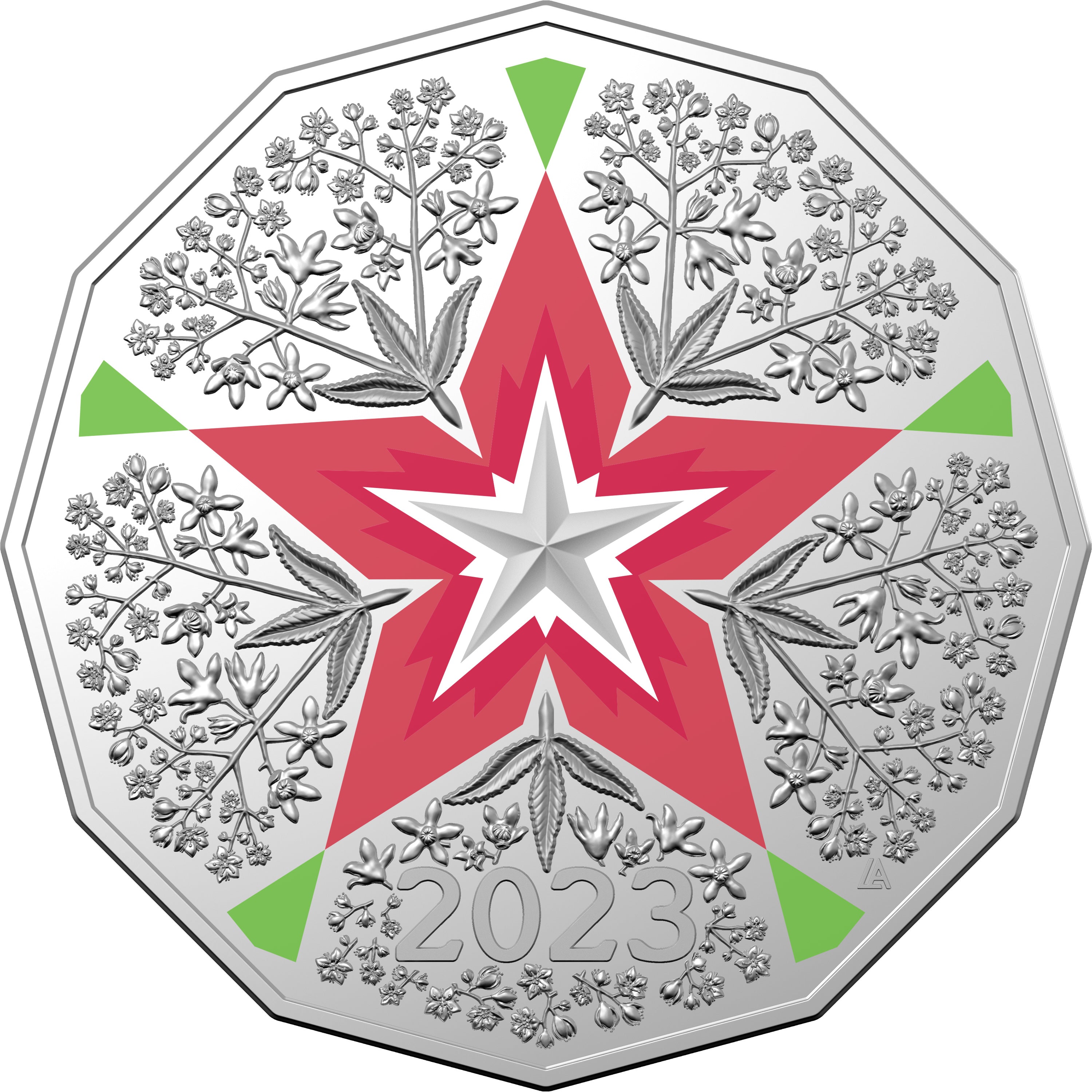 Christmas Decoration Festive Floral 2023 50c Coloured Uncirculated Coin