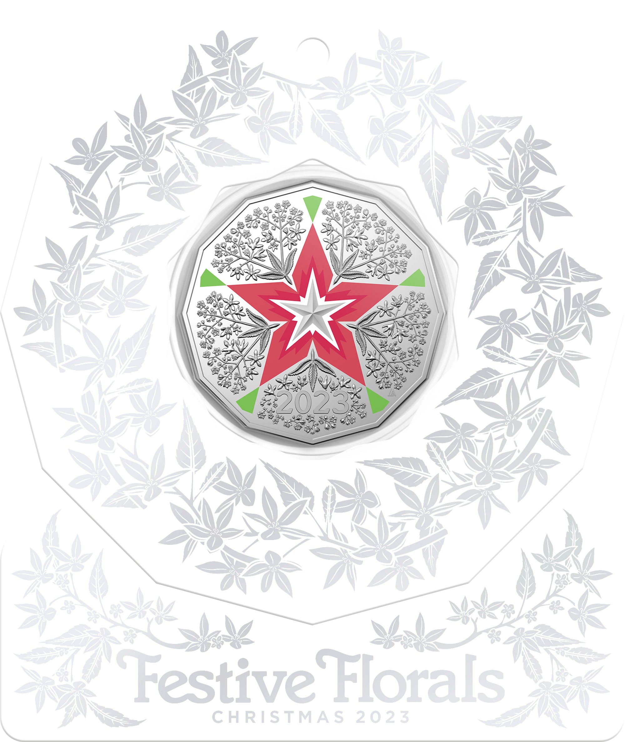 Christmas Decoration Festive Floral 2023 50c Coloured Uncirculated Coin