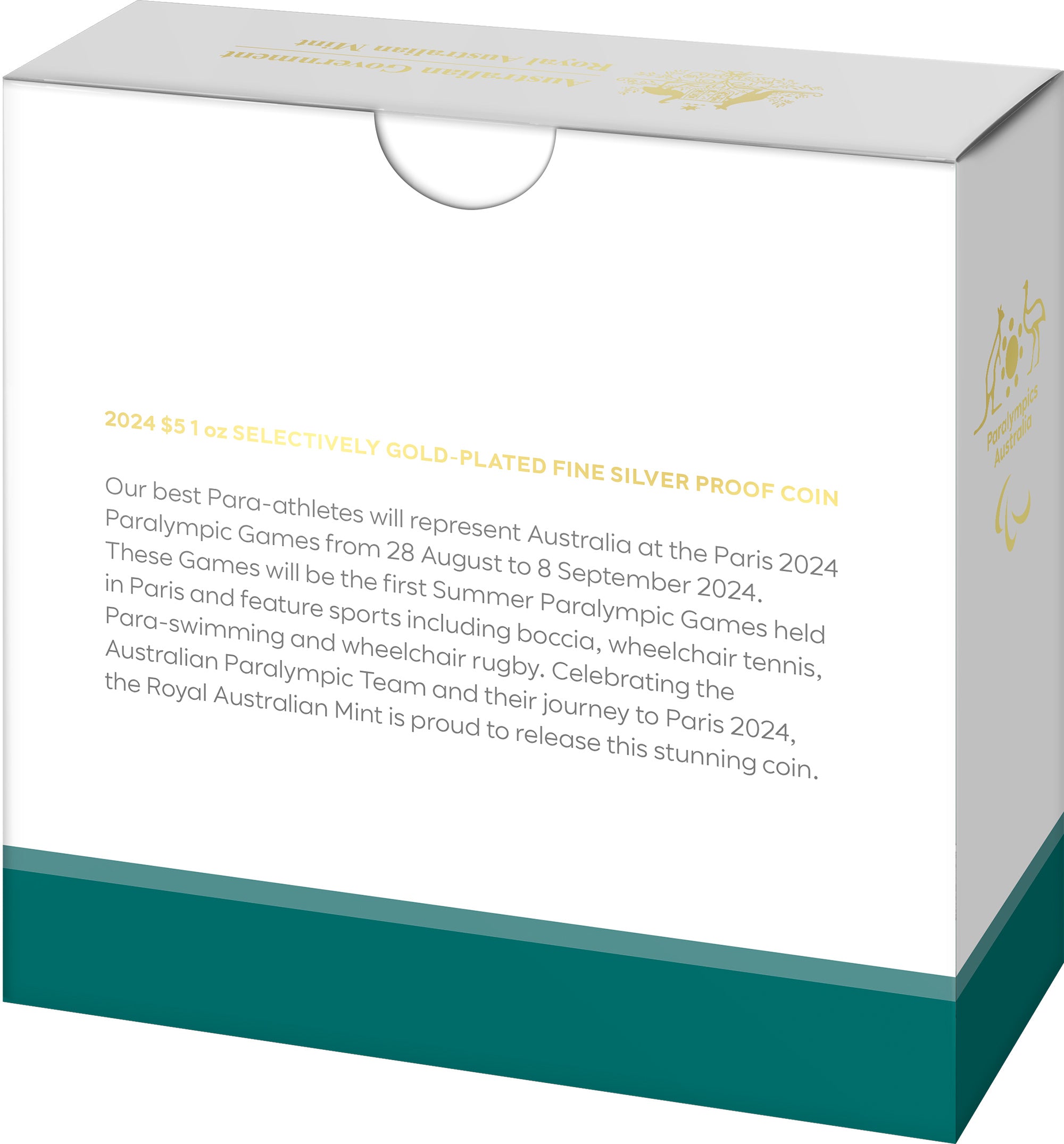 Australian Paralympic Team 2024 $5 Selectively Gold-Plated Proof Coin