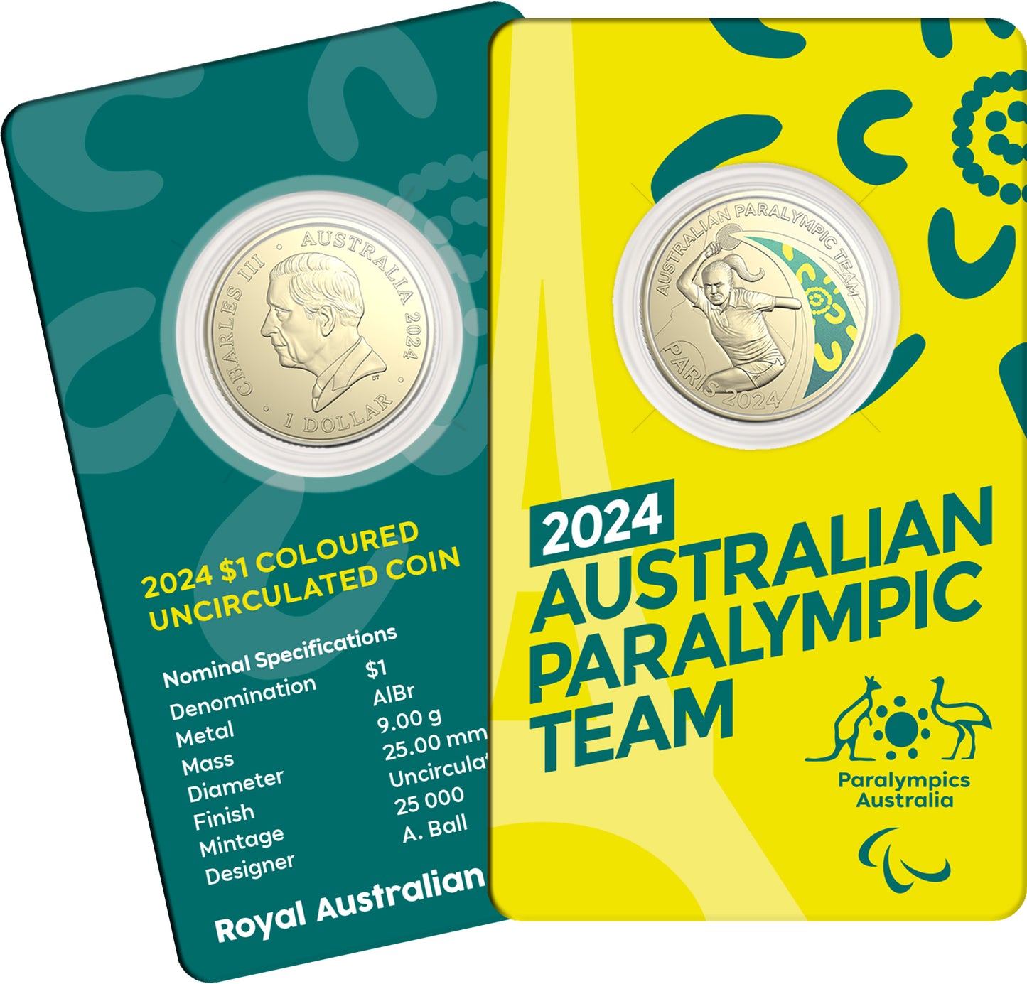 Australian Paralympic Team 2024 $1 Coloured AlBr Uncirculated Coin