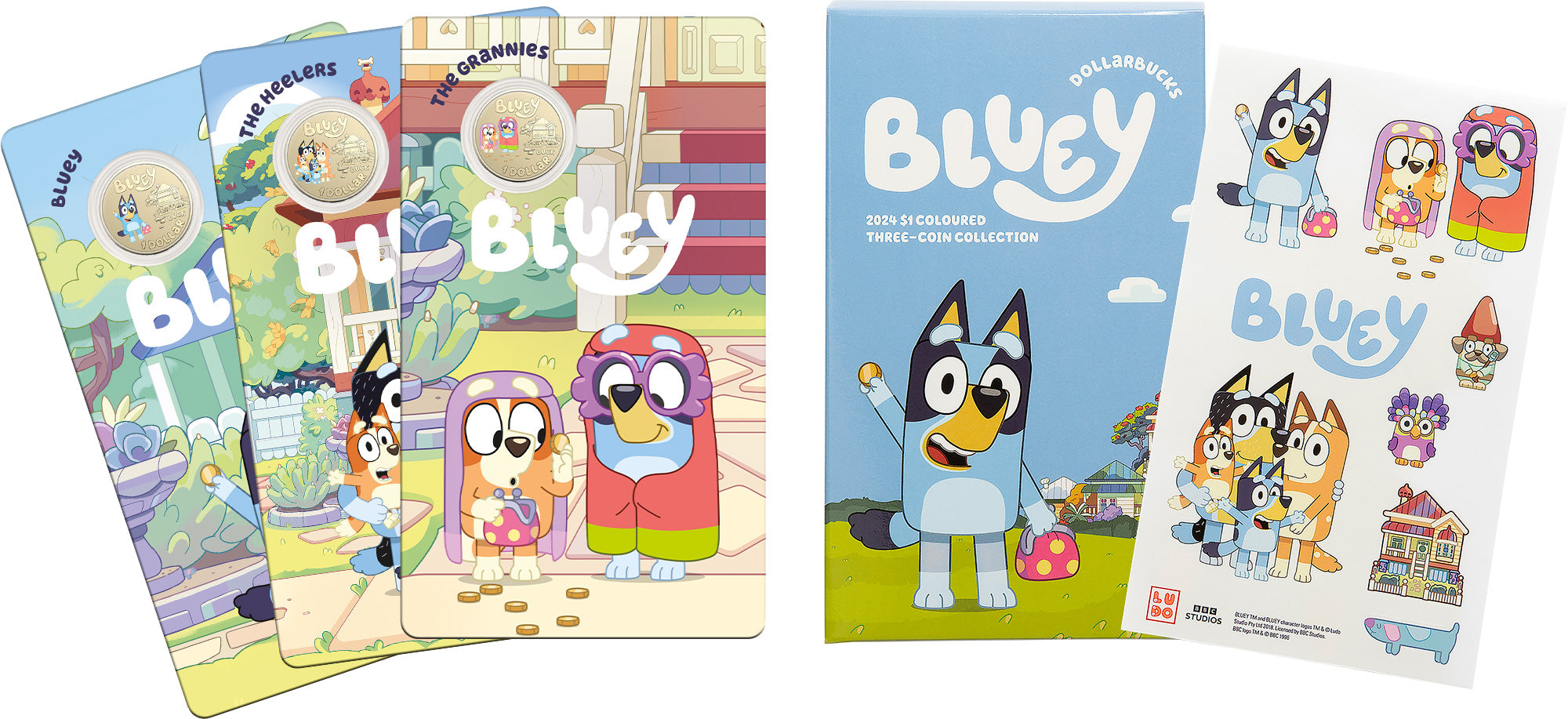 Bluey Dollarbucks 2024 $1 Coloured Uncirculated Three Coin Set
